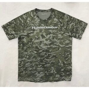 Under Armour Camo Heat Gear Men's XL Green Loose Fit Short Sleeve Camoflauge